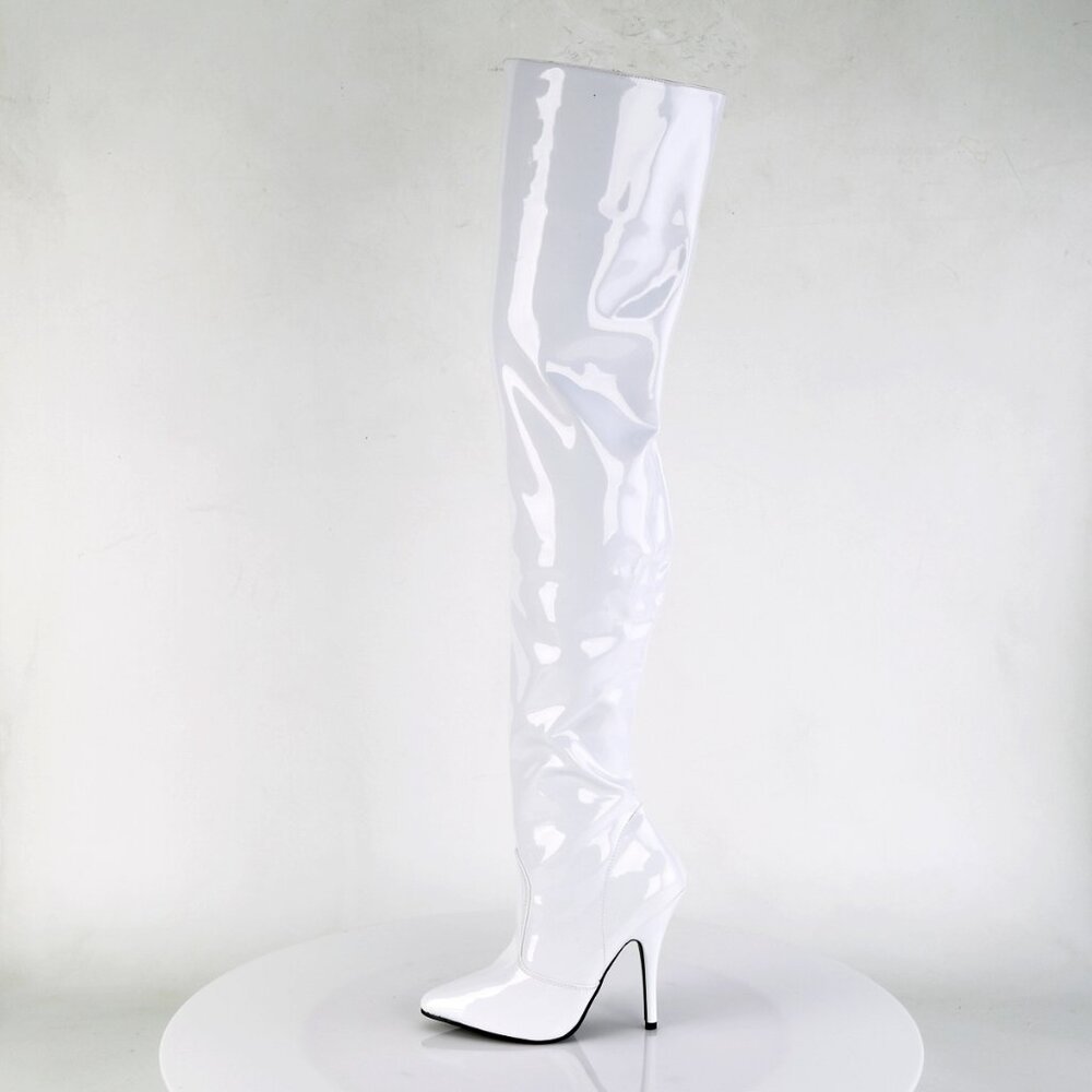 Size 9  NEW Seduce 3010 White Patent Thigh High Boots 5" Stiletto Heels